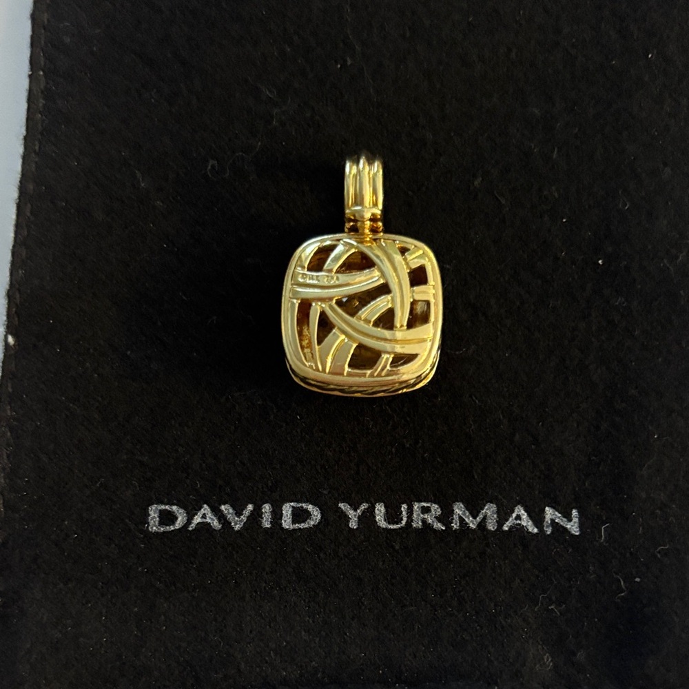 David Yurman Albion 18K Yellow Gold & Diamond Rutilated Quartz Enhancer Pendant. - Picture 3 of 9